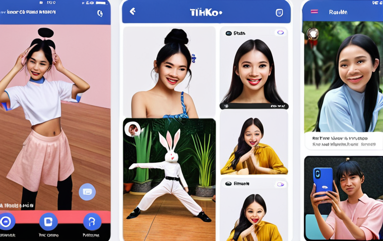 A dynamic digital montage illustrating Kongji Rabbit's vibrant multi-platform social media presence. The image should seamlessly blend interfaces of TikTok, Instagram, and Facebook on various devices (smartphones, tablets, laptops), showcasing diverse content formats: short, viral TikTok videos featuring young Vietnamese engaging in trending dances or challenges, aesthetic Instagram posts with beautiful imagery and meaningful stories, and interactive Facebook content with comments and likes. Diverse, happy Vietnamese users are actively swiping, liking, and commenting across these platforms, reflecting personalized engagement and a thriving online community. The style should be modern, energetic, and colorful, capturing the essence of Vietnamese youth culture.