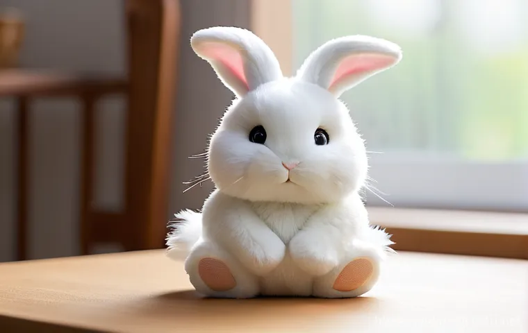 콩지래빗 팬덤 문화 - **Prompt: Kongji Rabbit: A Gentle Desk Companion**
    A highly detailed, close-up shot of a serene ...