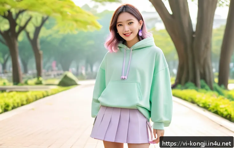 콩지래빗 캐릭터 의상 - A sweet and playful young woman wearing pastel-colored casual clothing, including a soft pink oversi...