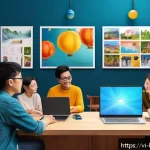 콩지래빗 온라인 팬 커뮤니티 - A vibrant online community scene set in a cozy virtual space resembling a modern digital forum, feat...